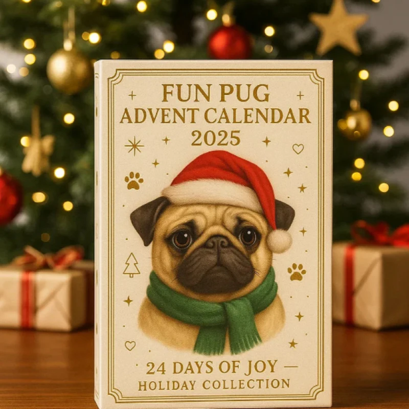 Pug Advent Calendar 2025, 24 Days Christmas Advent Calendar With Cute Pug Dog Hanging Ornaments, Holiday Gift For Dog Lovers