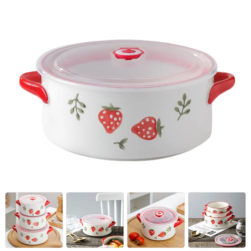 

Безопасные миски для супа в духовке с ручками Клубничный ланч-бокс Компактный контейнер Bento для ежедневного использования Путешествия Пикник Салатник с крышкой