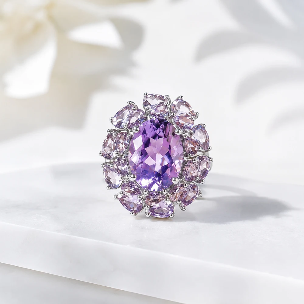 Elegant 925 Sterling Silver Ring for Women with Natural Brazil Amethyst Gemstones Fine Jewelry for Stable Emotions Ideal Gift