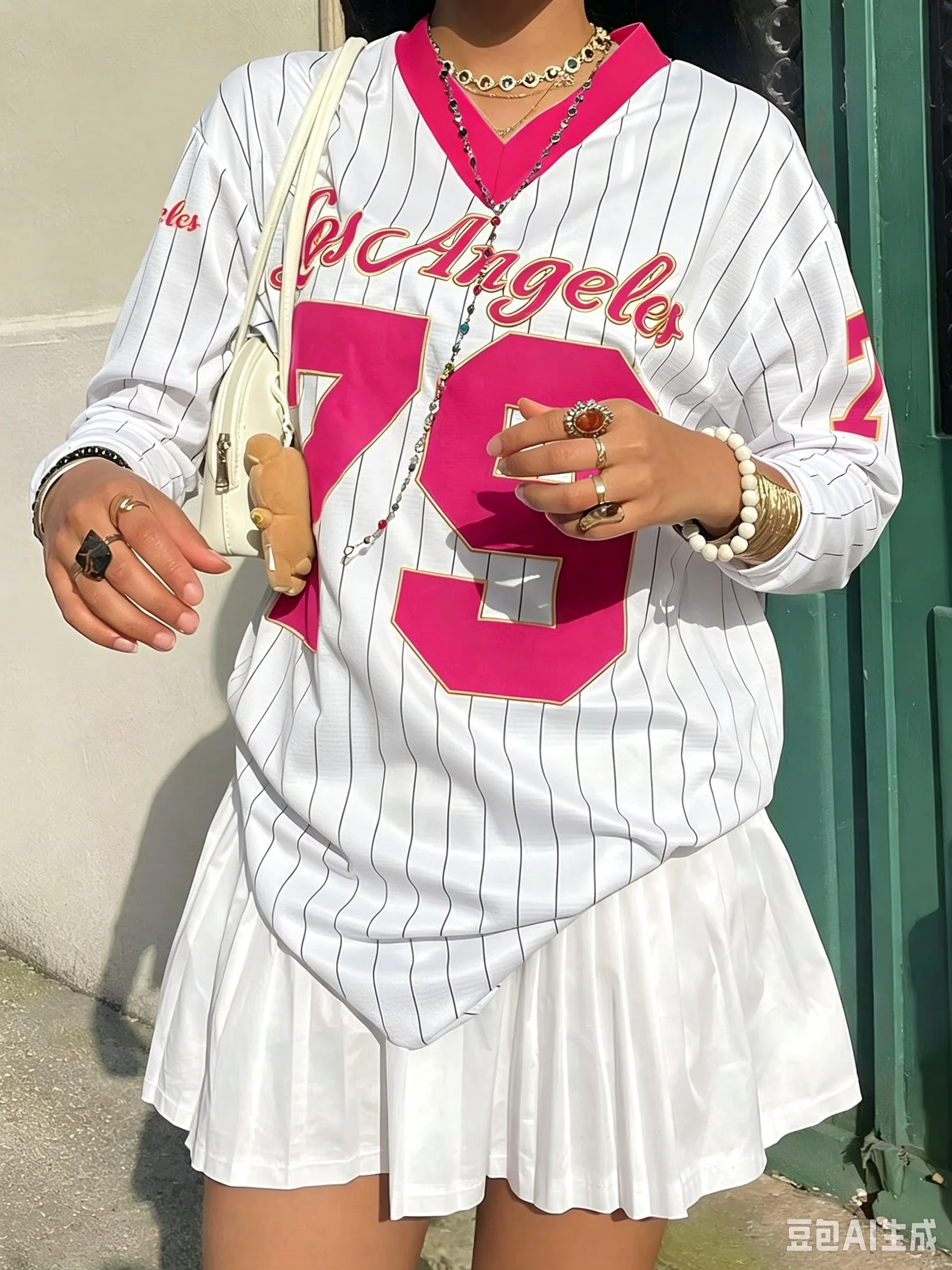 Bestseller Los Angeles Nr. 79 Fußballtrikot Amerikanischer Stil Street Jersey V-Ausschnitt Langarm Sommer Trend Lässiges Mode-T-Shirt – Detail 3