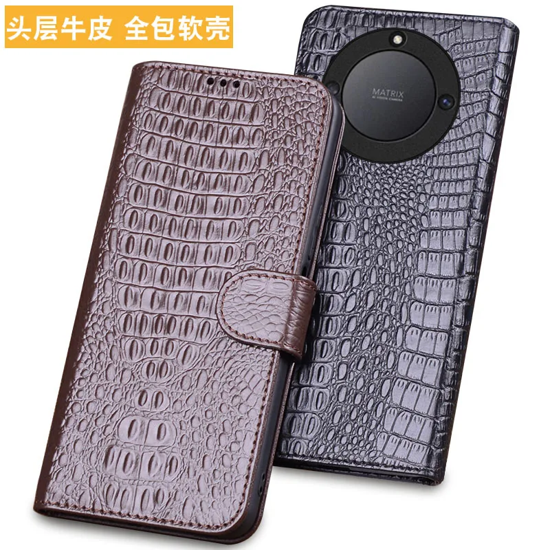 

Hot Luxury Genuine Leather Magnet Clasp Phone Cover Cases For Honor X40 Kickstand Holster Case Protective Full Funda