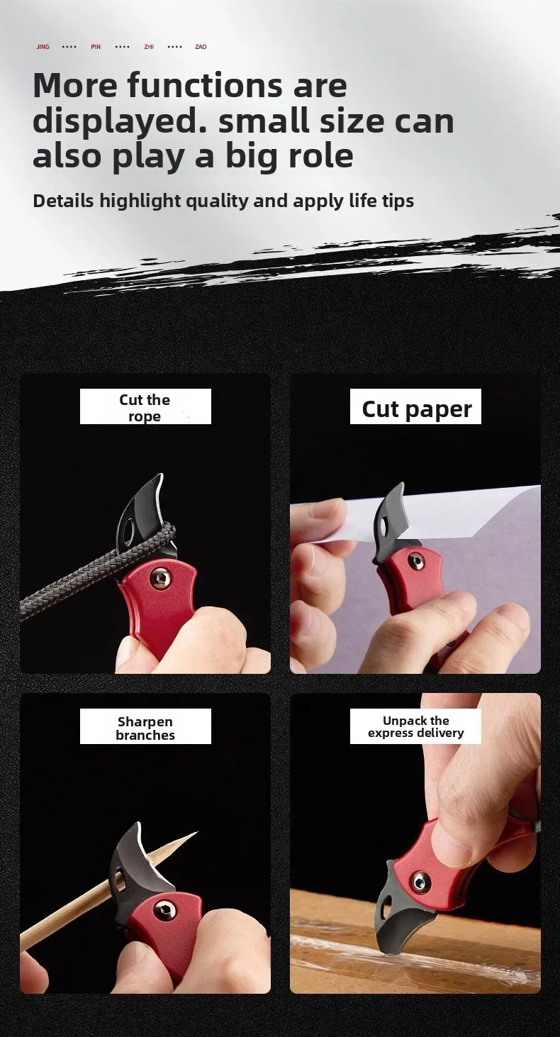 NEUES Mini-Schlüsselanhänger-Taschenmesser aus Edelstahl, Camping-Mini-Messer, tragbares Schälmesser mit feststehender Klinge, Multi-EDC-Werkzeug mit Kette – Detail 5