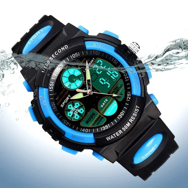 Children\'s electronic watches color luminous dial life waterproof multi-function luminous alarm clocks watch for boys and girls