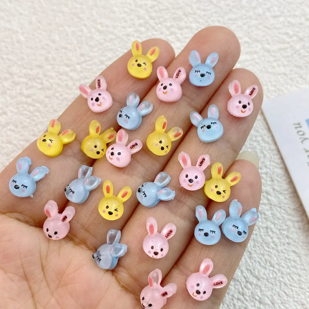 50Pcs New Cute Resin 7*9 Cartoon Rabbit Head Flat Back Manicure Parts Embellishments For Hair Bows Accessories