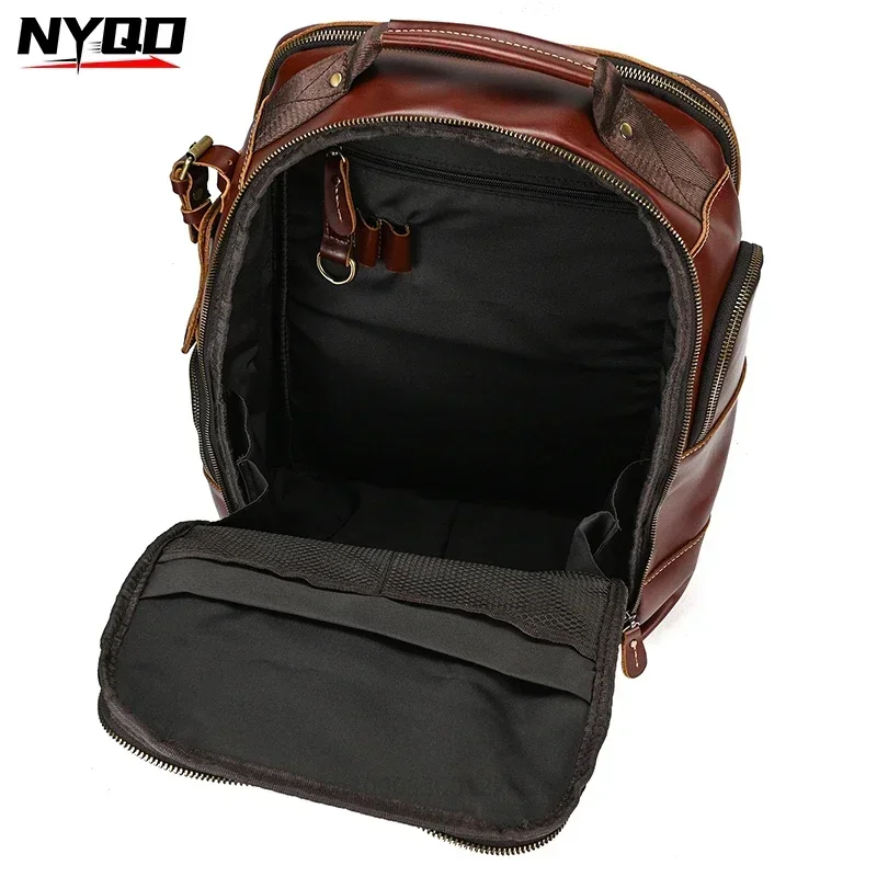 Fashion Men Backpack Vintage Leather Backpack Hot Multifunction Leather School Bag Neutral Large Travel Backpack Daypack Men