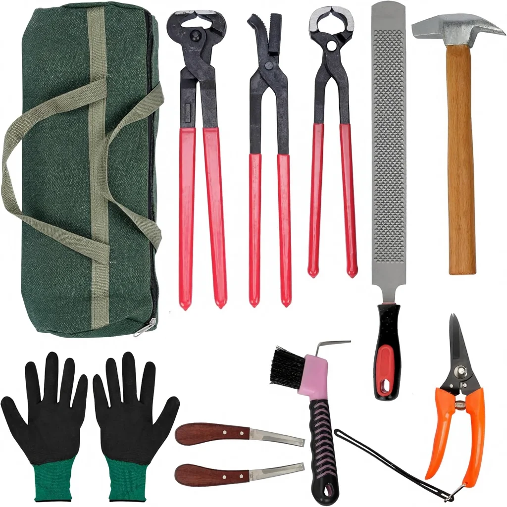 New Stainless Steel Farrier Tools Kit with Hoof Trimming Horseshoeing Tools for Cattle Cow & Horse Easy Operation Multi-Color