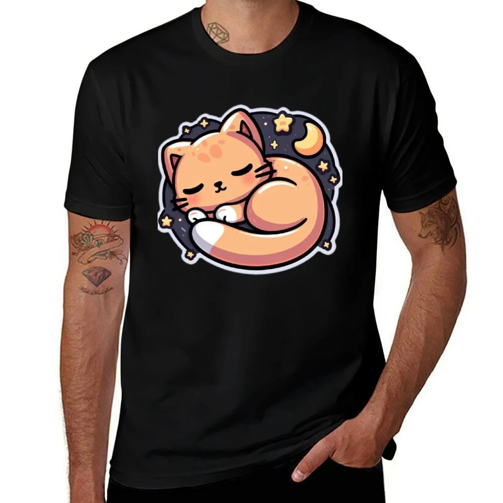 

Kawaii Sleepy Cat Curled Up T-Shirt Man t-shirt essential t shirt summer clothes big and tall t shirts for men