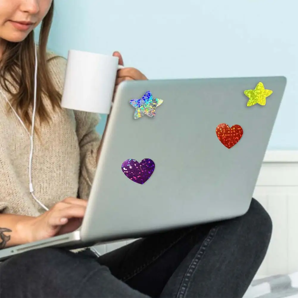 Durable Star Stickers Students Reward Stickers Shimmering Star Heart Stickers Waterproof Glitter Decals for Teachers Parents