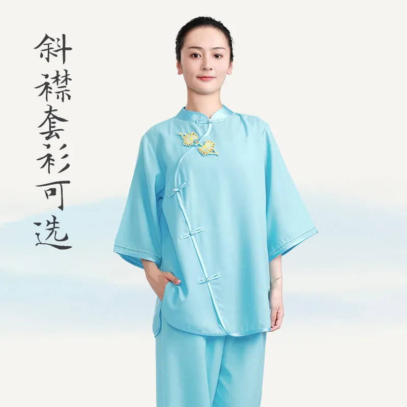 Martial Arts Tai Ji Suit Women's New Cotton Linen Exercise Clothing Summer Short Sleeve Thin