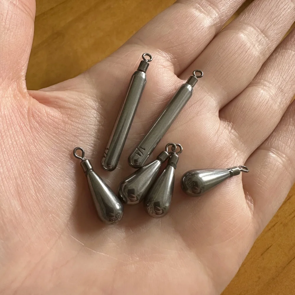 10pcs/5pcs Tungsten Steel Fishing Sinkers 1.8g/2.7g/3.5g/7g/10.5g/14g Drop-shaped Fishing Weights With Swivel Ring Accessories