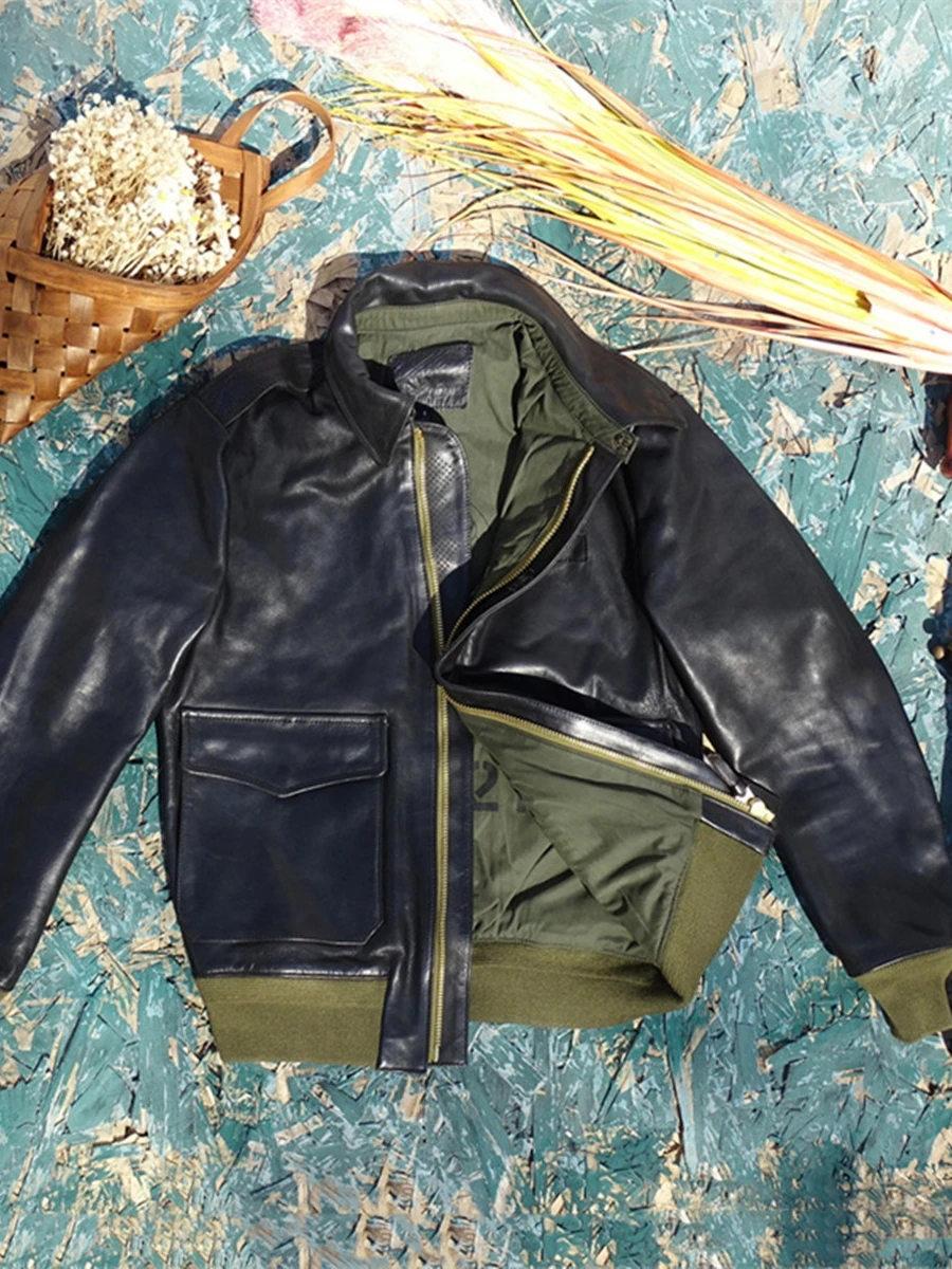 

Soft een Tea Core Cowhide Genuine Leather Jaet Men Original A2 Flight Suit Mont Tannery Top Layer Cowhide Faion Urban C...