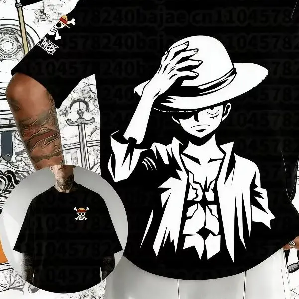 2026 Sommer One Piece Vintage Baumwoll-Print T-Shirt Monkey D. Luffy Strohhut Totenkopf Grafik-Tee für Erwachsene und Kinder – Top für Anime-Fans