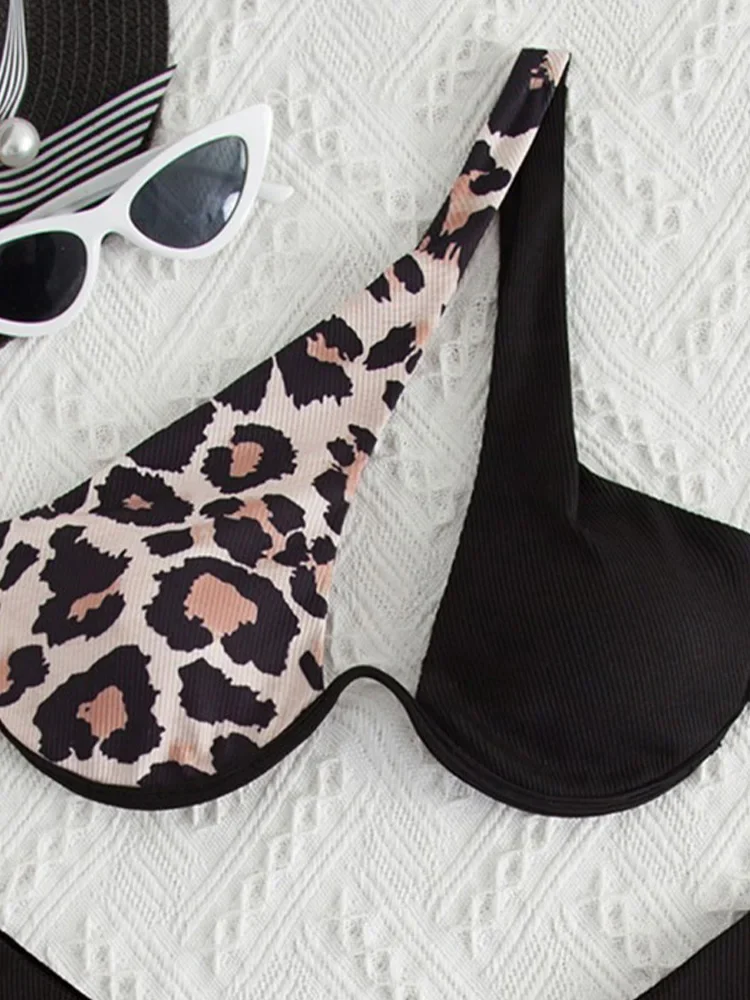 Sexy Leopard One Shoulder Bikinis 2 Piece Set Women Swimsuit High Waist Backless Beach Split Bikinis 2024 New Summer Bikinis Set
