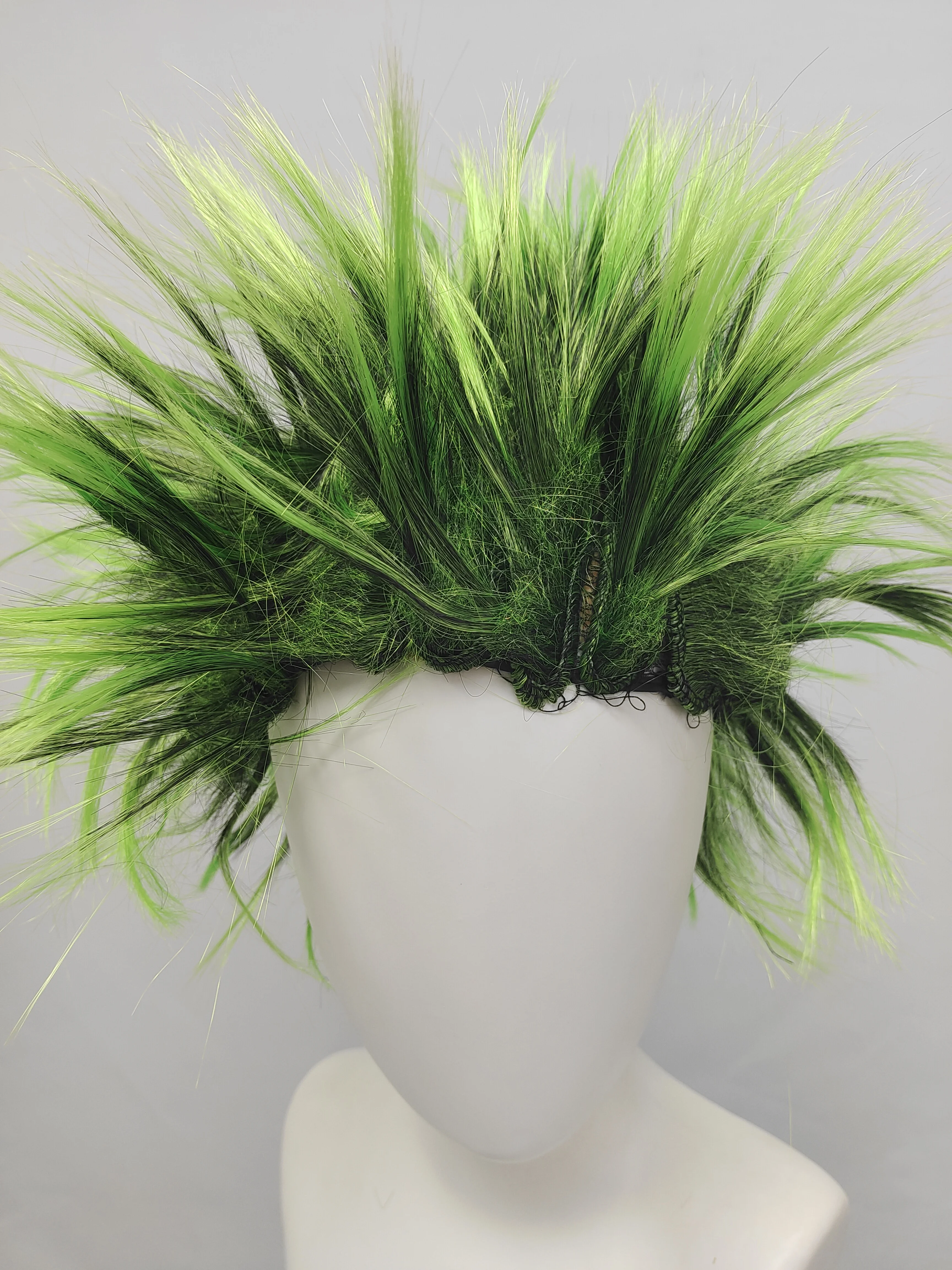 Black Ombre Green Spiky Synthetic Mohawk Wig, Punk Rock Style for Halloween Cosplay and Carnival Party Costume image 3