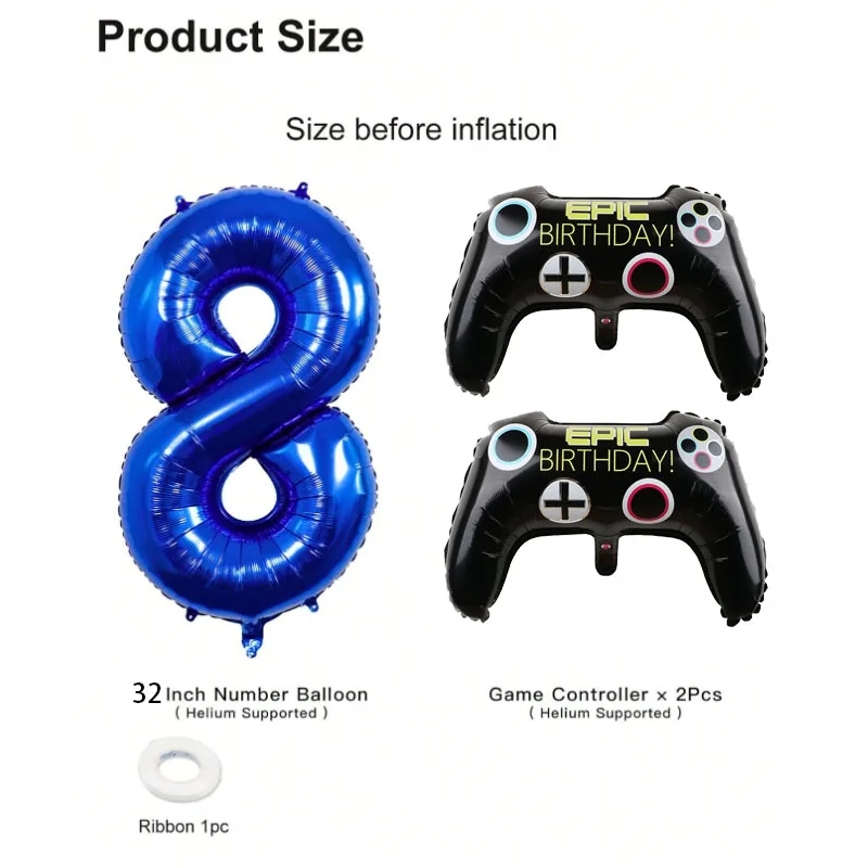 3pcs Video Game Party Supplies Set Baby Boy Birthday Party Decoration Happy Birthday Gaming Handle Covers Gamer Balloons Decorat view 2