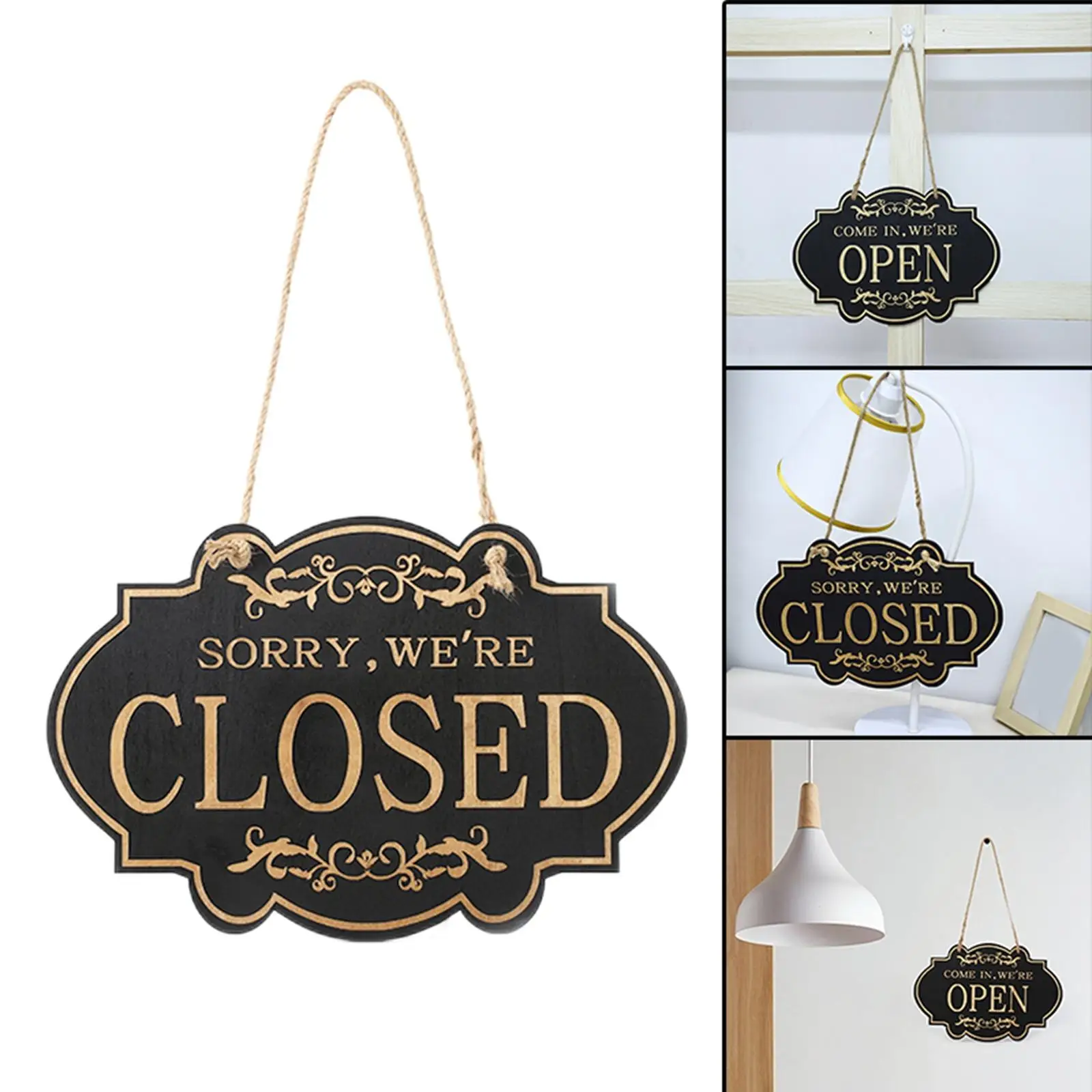 Double Sided Open and Closed Door Sign Business Sign Rustic Door Hanger Wood for Restaurant Coffee Shop Front Door Porch Bar