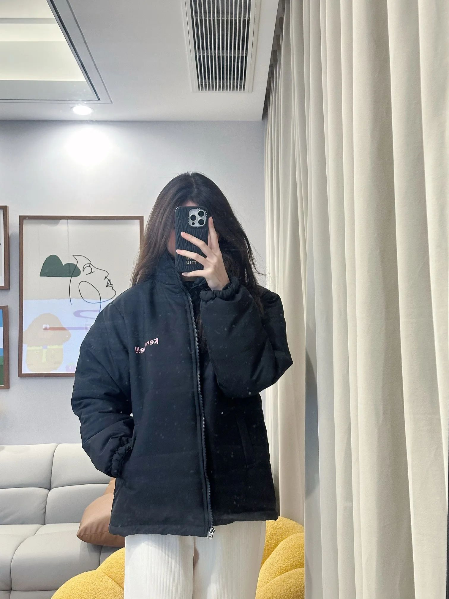 

KING BRAND Thickened Street Style Zipper Closure Cotton Jacket with Couple Matching Letter Print Stand Collar down Coat