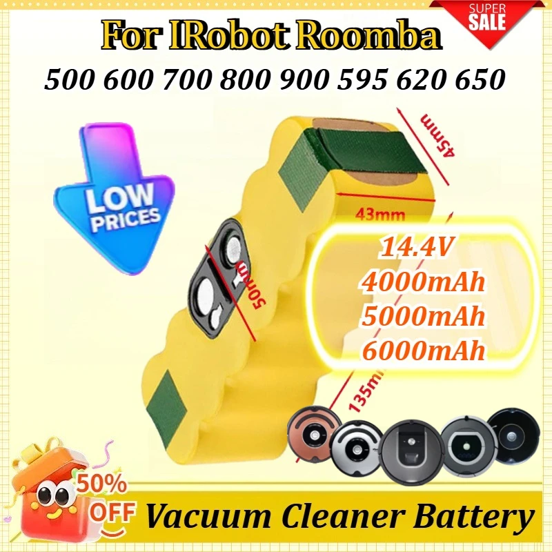 

New 14.4V 4000mAh/5000mAh/6000mAh Sweeping Robot Battery for IRobot Roomba 529/620/650/770/780/860/870/880/580 Vacuum Cleaner