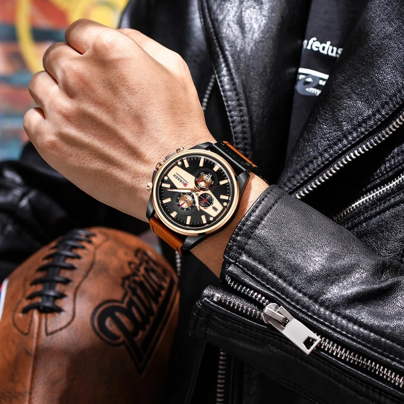CURREN 8394 Casual Brand Men's Quartz Watch Sports Multifunction Chronograph Luminous Calendar Waterproof Leather Strap Watches