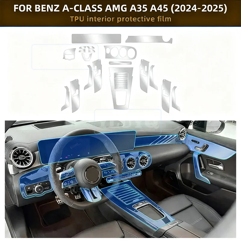 

For BENZ A CLASS AMG A35 A45 2024 2025 Interior Film Car Central Control Gearbox TPU Protective Sticker Anti-scratch Transparent