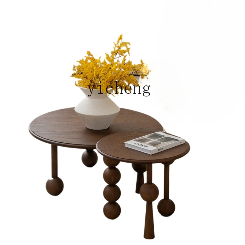 

ZK Vintage Solid Wood Coffee Table Living Room Home Minimalist Balcony Small Tea Table Small round Table