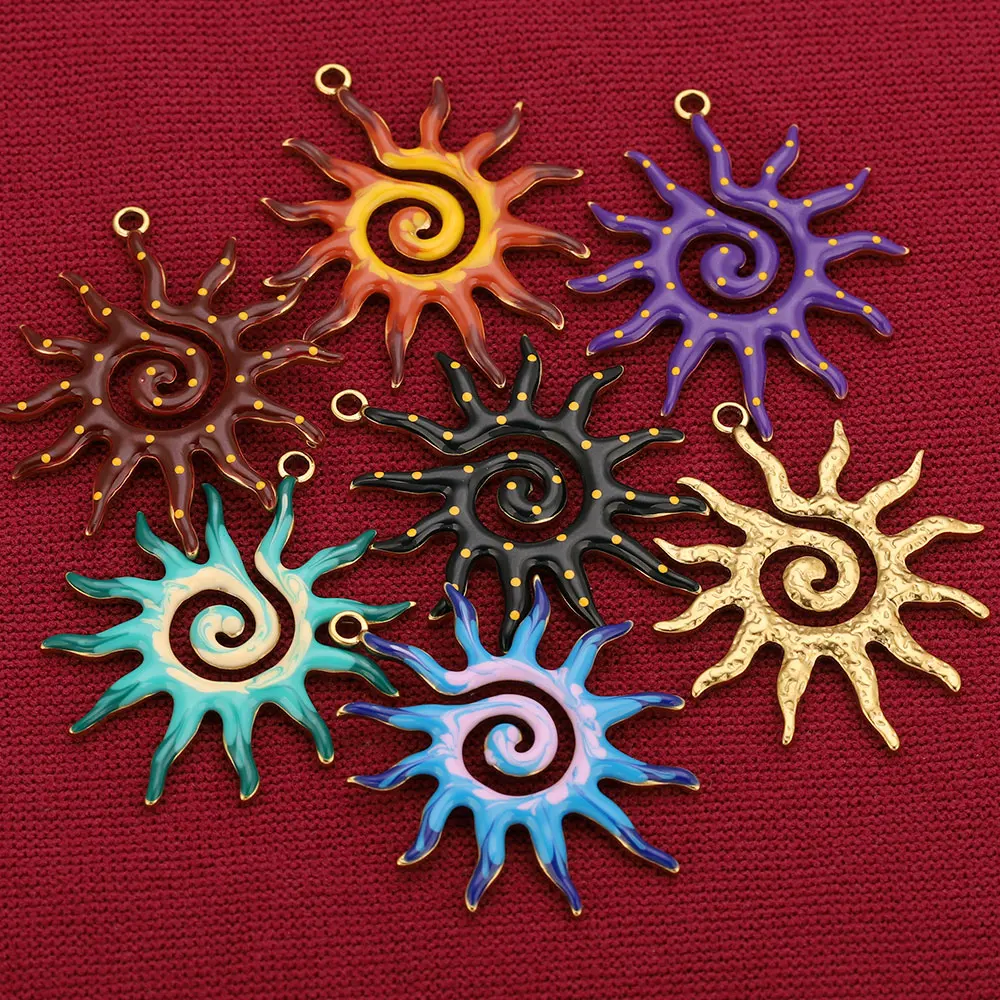 

5pcs Stainless Steel Boho Enamel Spiral Sun Charms for Jewelry Connectors Earrings Making Supplies for Diy Jewelry Findings Craf