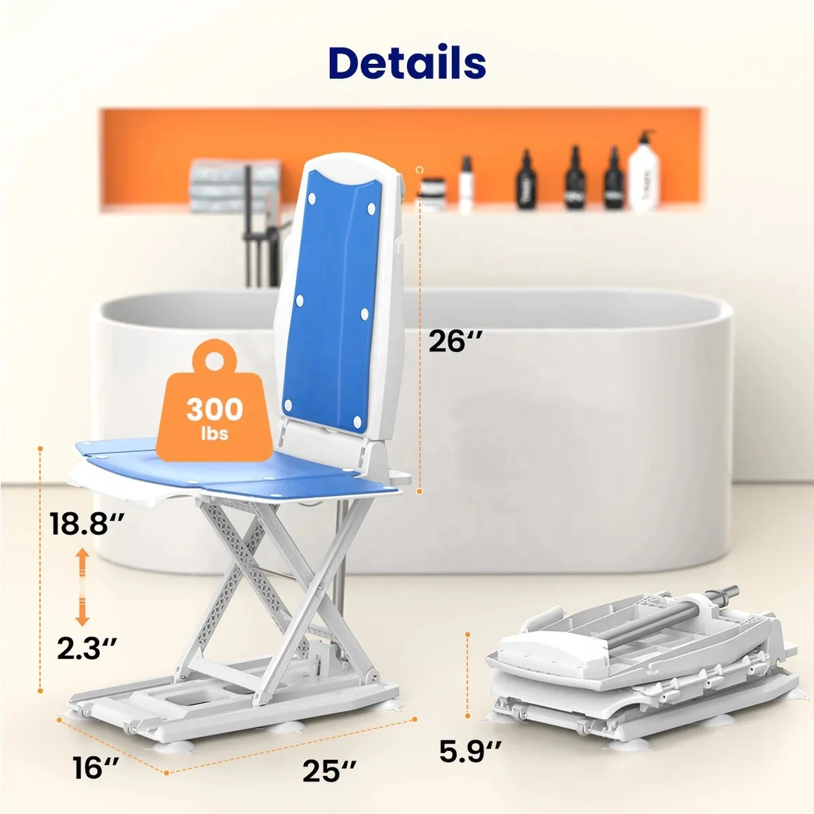 New Fashion Electrified Bathtub Lift Leather Chair Easy Operation  with Emergency Stop Button Bathroom Safety Lift Chair