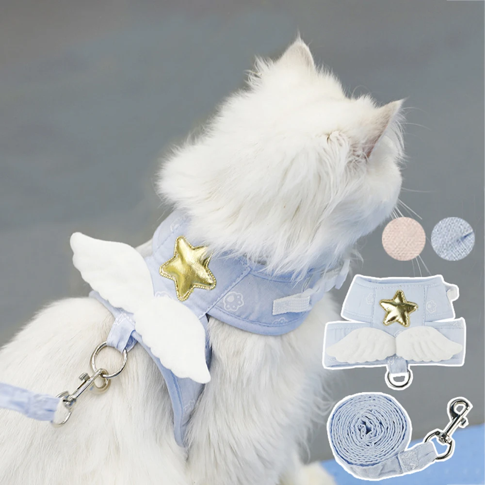 Cat Dog Harness Necklace Leash Collar Pet Items Accessories Cute Angel Wing Vest Harness For Dogs Cats Personalized Supplies