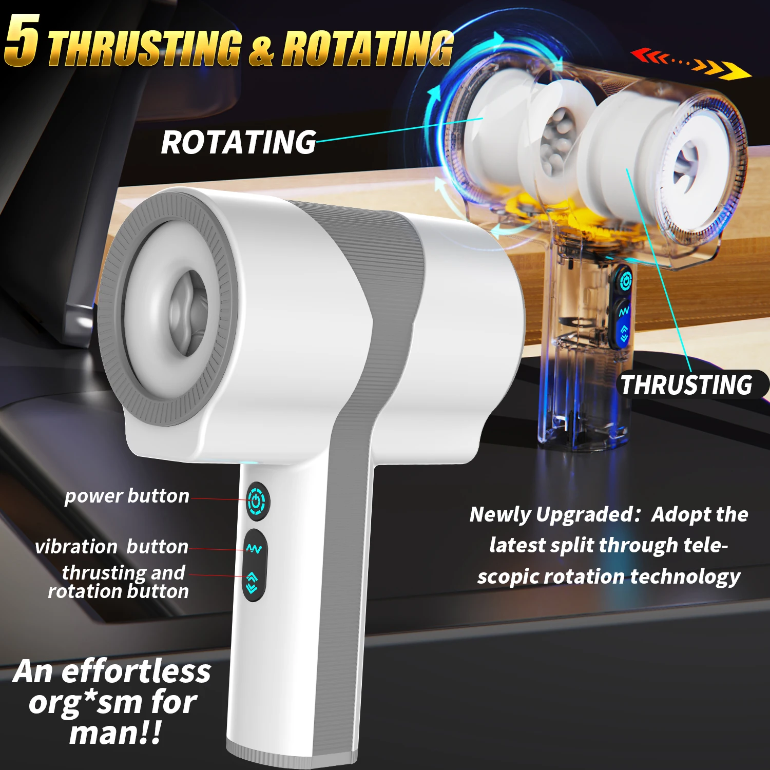 Copo masturbadores masculinos automáticos com 5*5*7 empurrando rotativa vibratória silenciosa mãos livres bolso buceta Stroker brinquedos sexuais 3D para mim