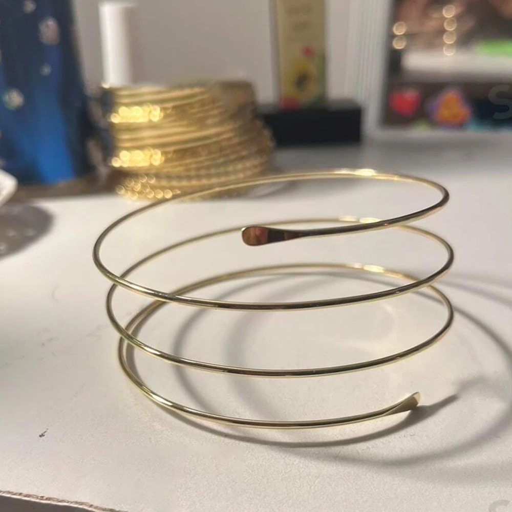 Adjustable Vintage Layered Gold Color Metal Arm Cuff Bracelet Bangle for Women Teens Female Simple Decor Body Jewelry Accessory image 5