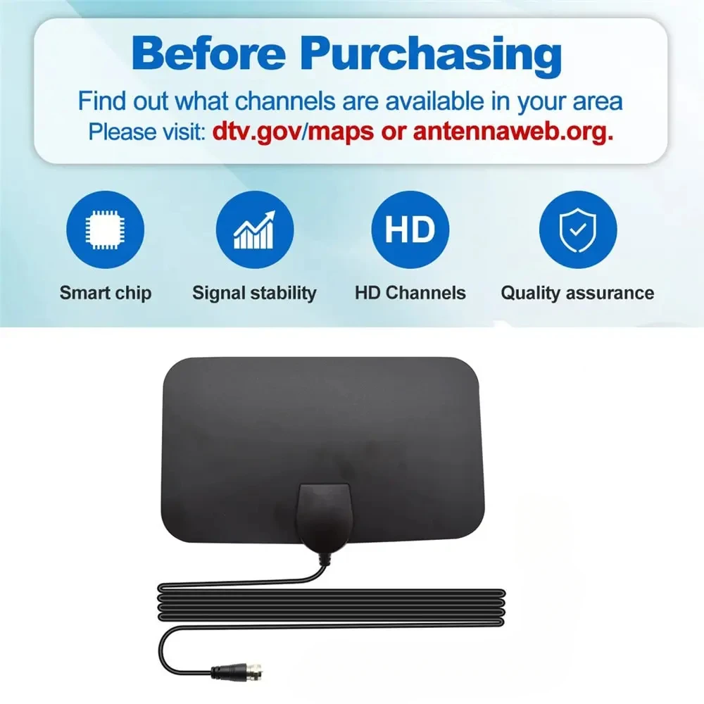 High Gain HDTV DTV Box DTV Antenna Booster Active Indoor Antenna Flat Design