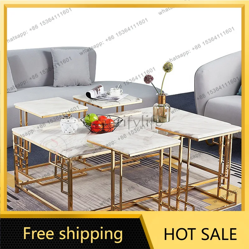 LS modern simple metal stainless steel marble coffee table light luxury living room stainless steel high and low combination