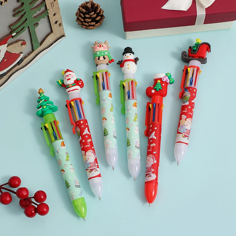 Christmas Eight-color Ballpoint Pen Cute Press Ballpoint Pen Holiday Kid Gift Merry Christmas Decor For Home Xmas Ornament