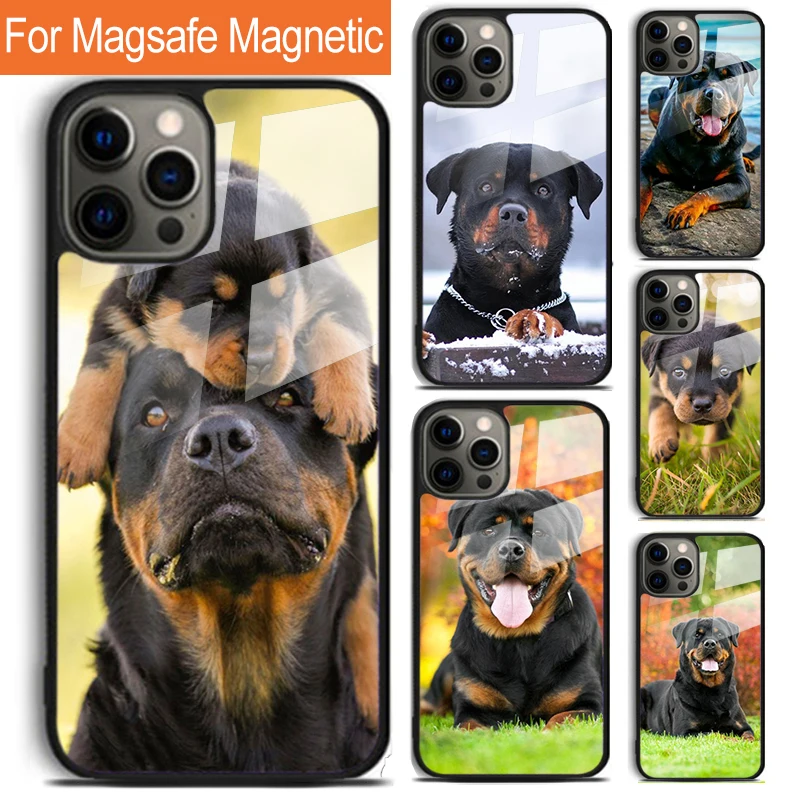 Cute Dog Puppy Rottweiler Phone Case For iPhone 16 15 14 13 12 11 Pro Max Plus Magsafe Magnetic Wireless Charging Cover