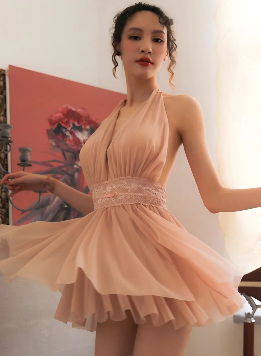 New Fashion Woman Spring Summer Sexy Low Cut Deep V-Neck Backless Dress Office Lady Nightclub Mini Skirt Girl Party Clothing