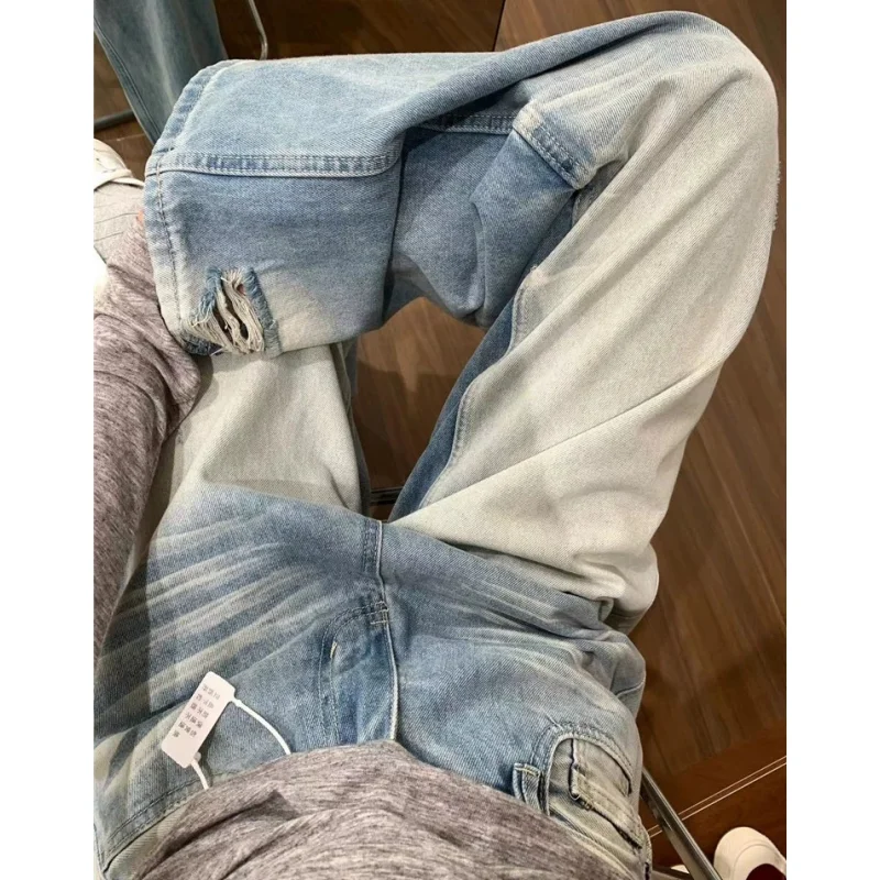 

Gradual Blue Hip Hop Y2K Korean Retro Jeans Womens American High Street Denim Pants Loose Straight Wide Leg Mopping Trousers