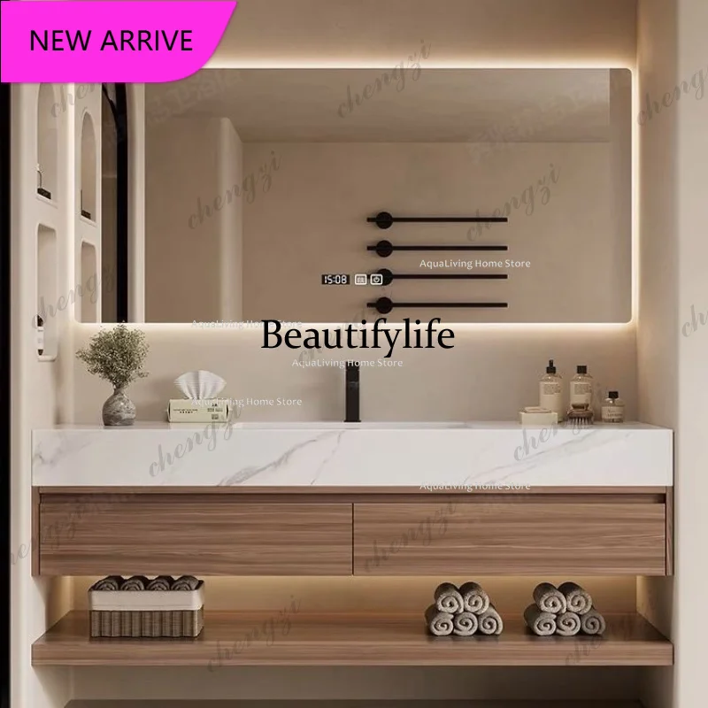 CC Luxury Rock Plate Bathroom Cabinets Intelligent Mirror Household Wash Up Bathroom Cabinets Open Washbasin Furniture Gabinetti