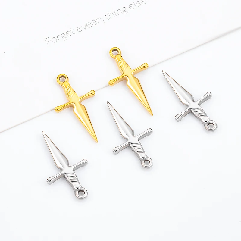 

5 шт./10 шт., полированный меч из нержавеющей стали, кулон для изготовления ювелирных изделий, ожерелье в стиле хип-хоп, браслет, подвеска, аксессуары «сделай сам», оптовая продажа