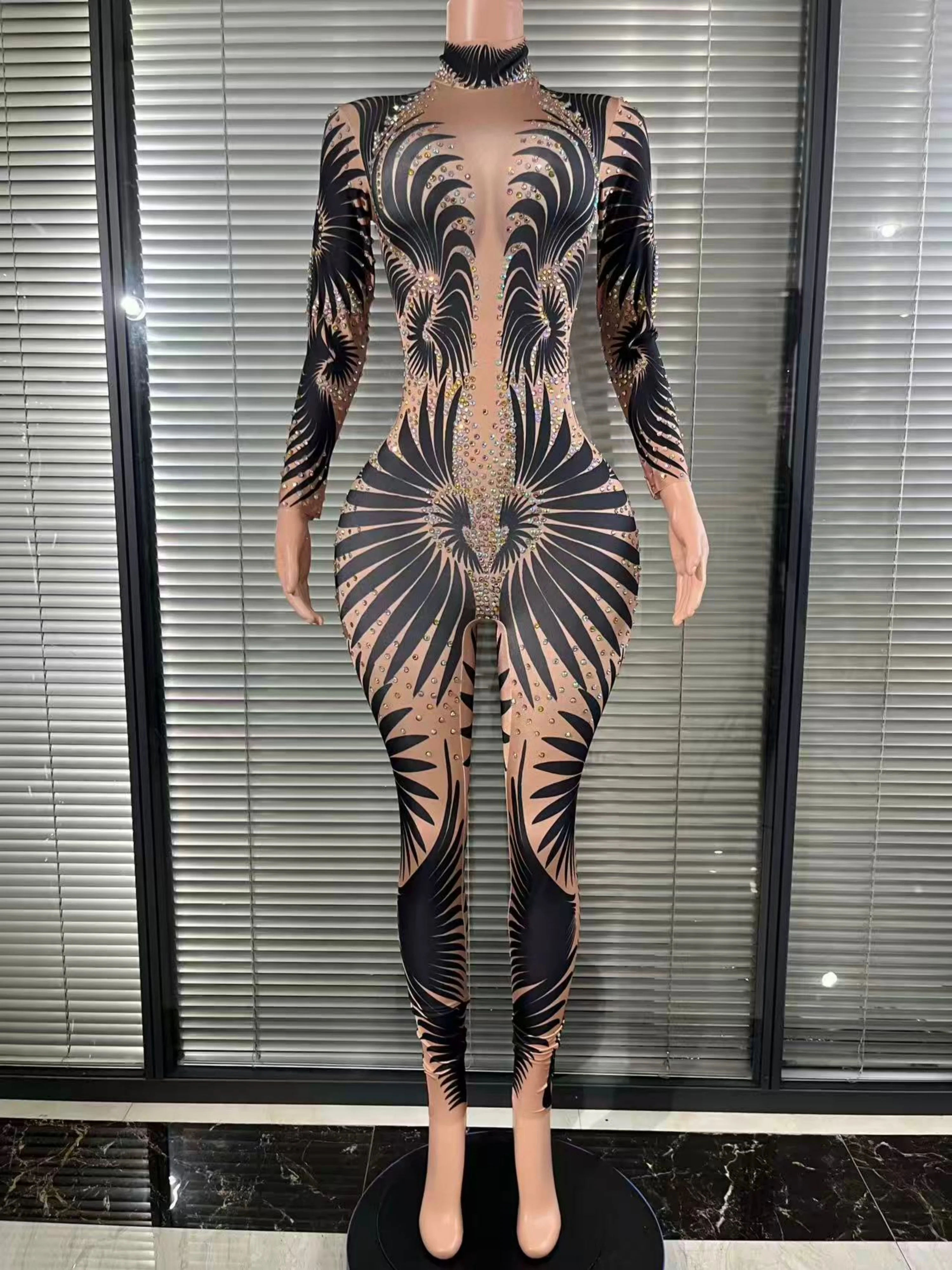 Avant-Garde Tailored Sexy High Stretch Slim-fit  Jumpsuit Long Sleeeve Holiday Party Costume Nightclub Dancer Stage Wear