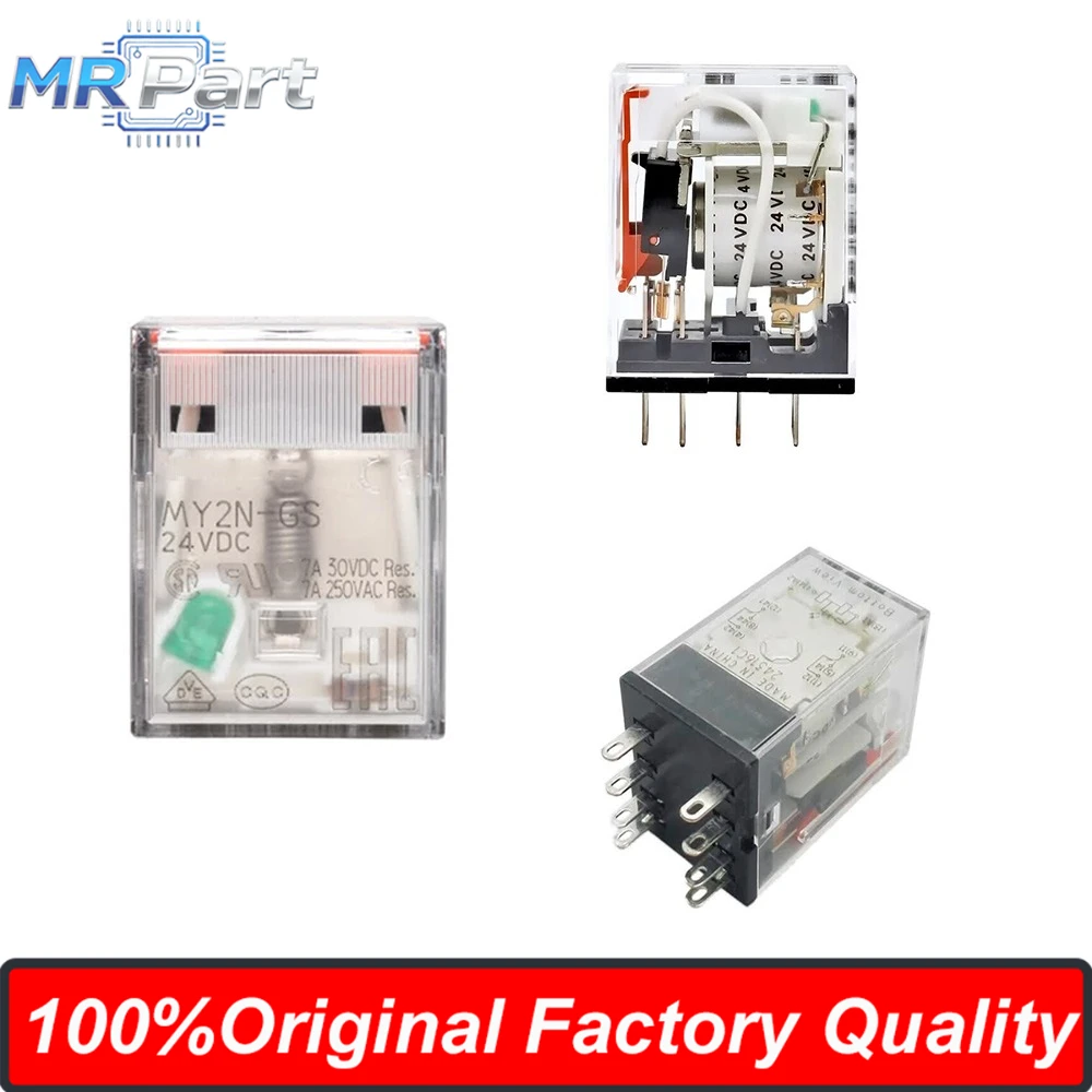 5Pieces/Pack Original MY2N-GS-R DC24 Intermediate Relay Coil Voltage 24VDC 10A Miniature Power Relay 2NO+2NC With LED Indicator
