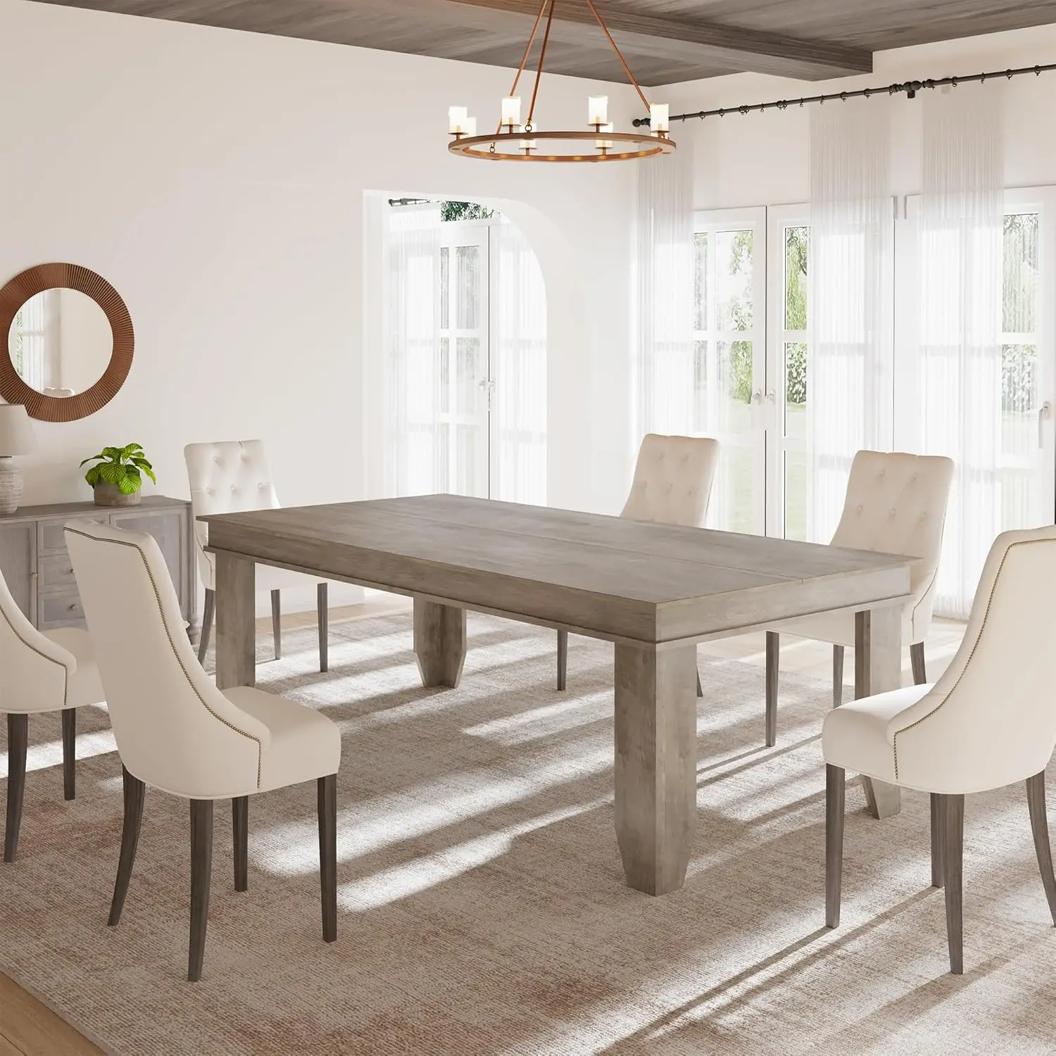 

71" Rectangular Dining Table Wooden Sturdy Frame Seats 6-8 Dining Room Kitchen Grey Non-extendable, Customized