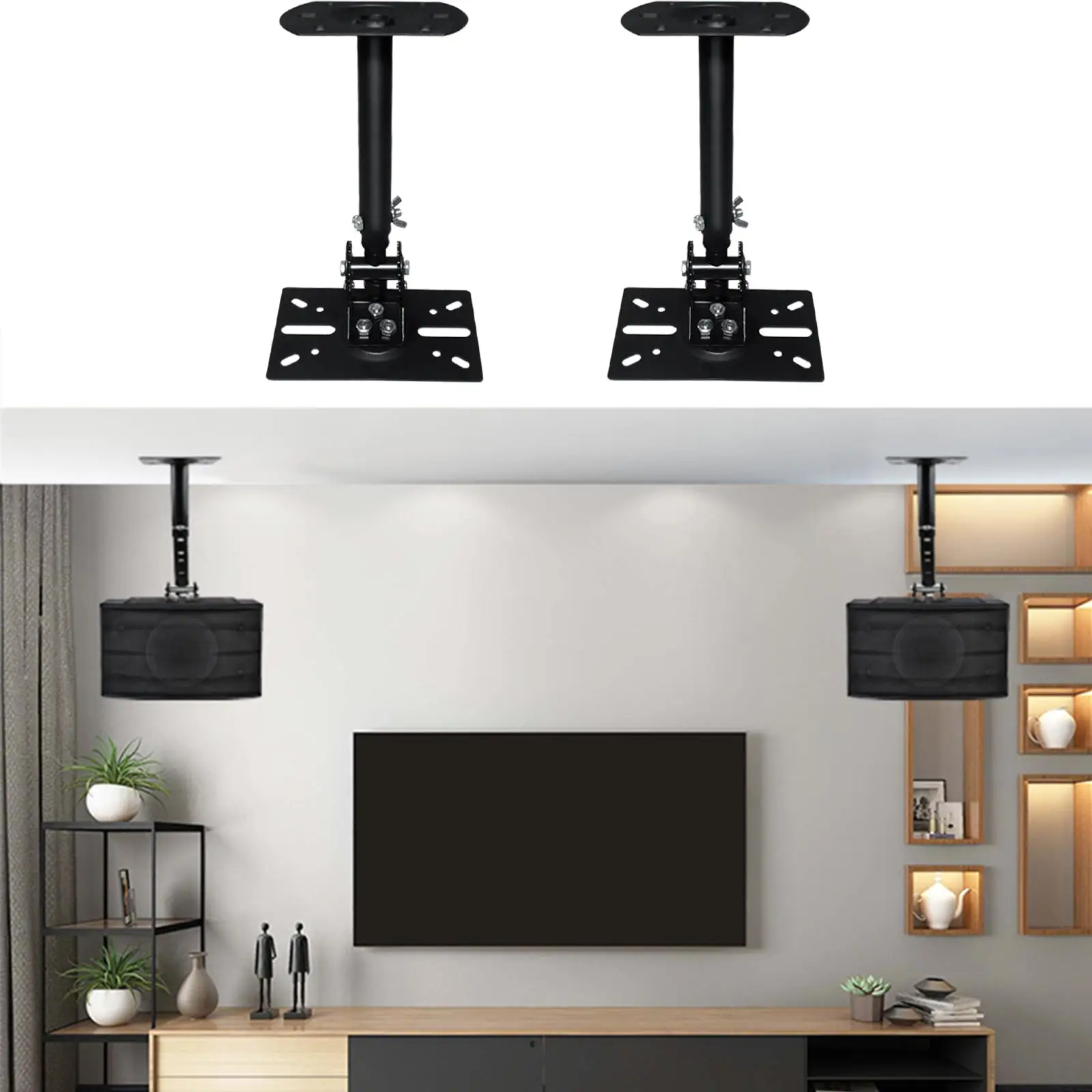 Sturdy Metal Speaker Mount Bracket for Ceiling and Wall Use with Extendable Length Multi Angle Rotation for KTV Speaker