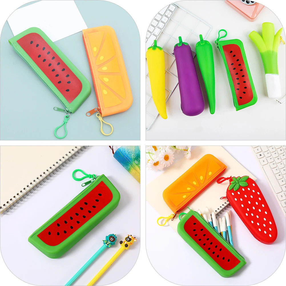 

2pcs Silicone Pencil Bag Large Capacity Stationery Holder Smooth Zipper Washable Gift Students DIY Decor