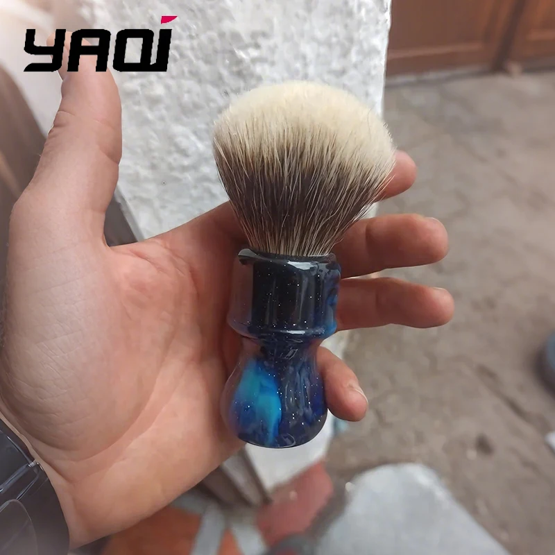 2026-yaqi-メンズシェービングブラシ-24mm-ミステリアススペースカラーハンドル-ツーバンド-バジャー毛-ノットタイプ-顔のグルーミング用