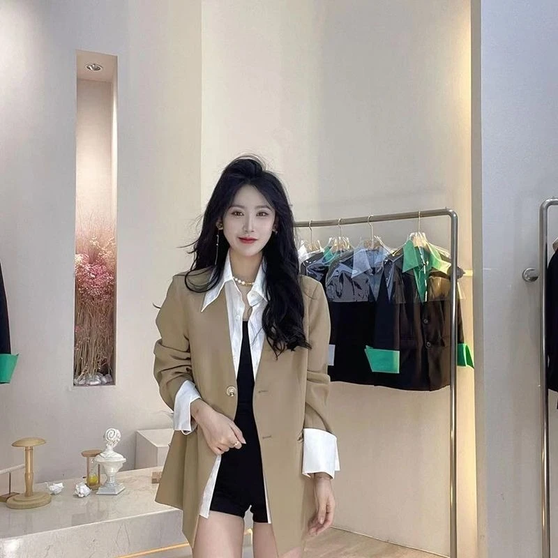 

​Women's Loose Fit Fake Two Piece Blazer 2025 New High Quality Color Block Casual Versatile Elegant Spring Autumn Suit Jacket​