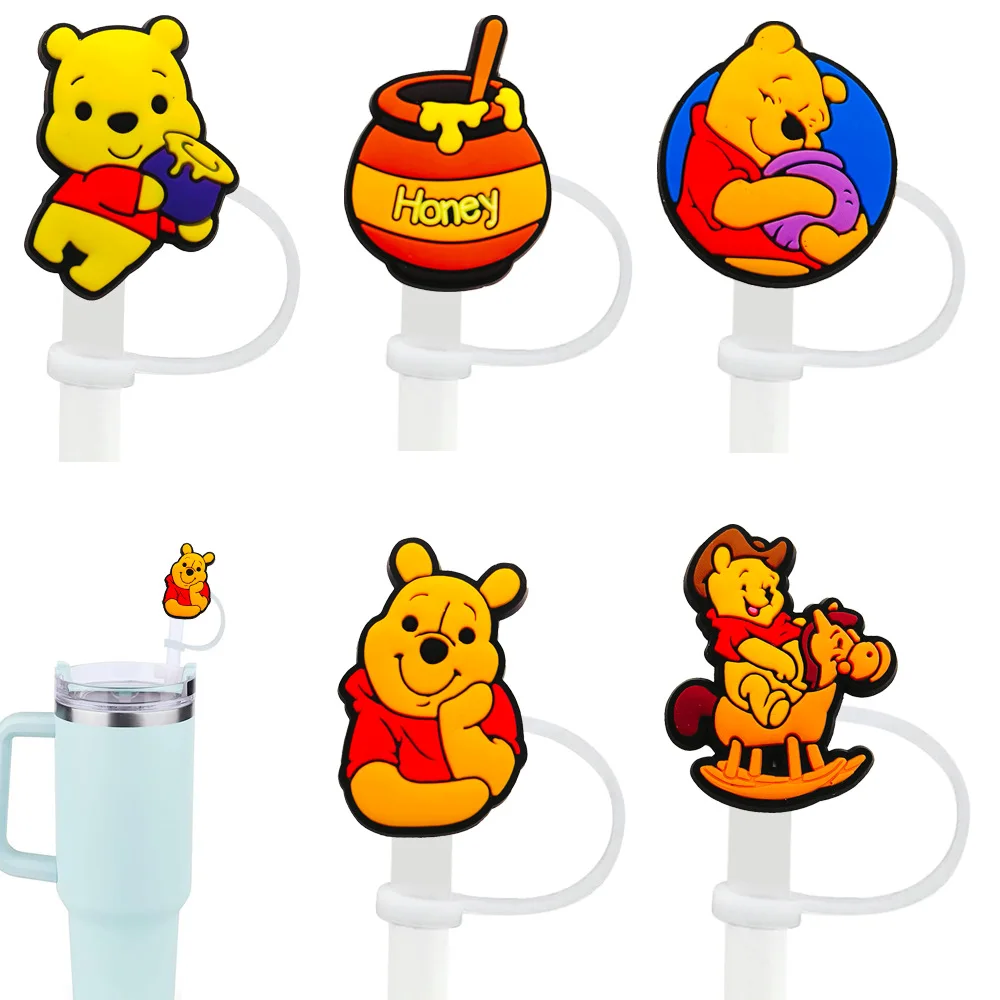 Niedliche Silikon-Strohhalm-Abdeckungen mit Winnie-Puuh-Motiv für 10-mm-Strohhalme, Strohhalmkappen für Glasbecher, passend für 30- und 40-Unzen-Becher mit Henkel, staubdicht, wiederverwendbar. – Detail 5