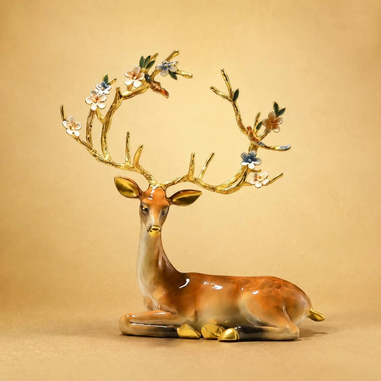 2 Pieces Deer Ornament Flower Antlers Deer Statue Hand Painted for Gift Buyers