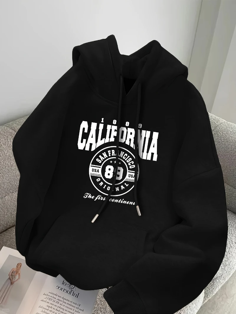 1989 San Francisco California USA Hoodies Womens Winter Casual Loose Hoody Fleece Warm Pocket Pullovers Sporty Womans Clothes