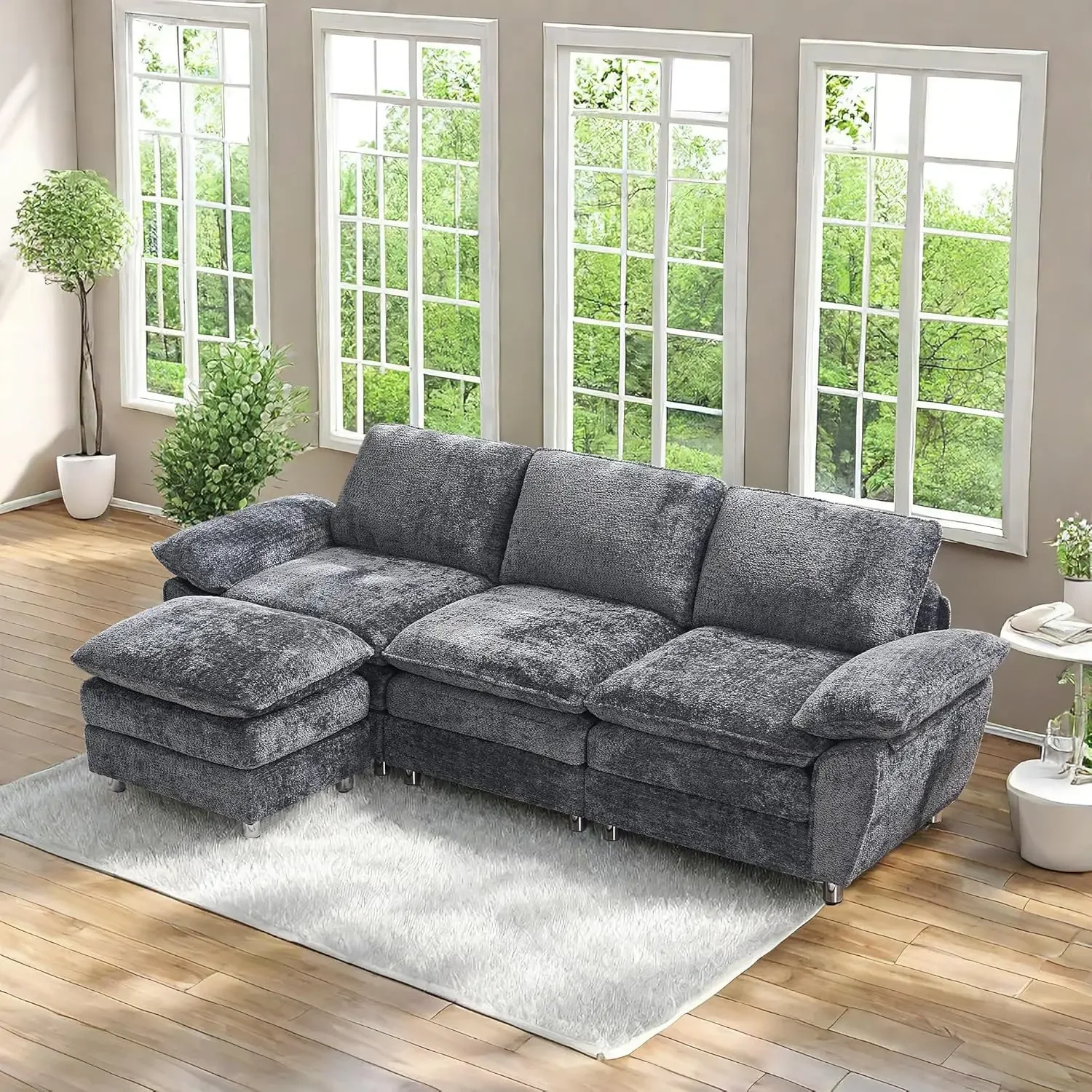 

101.6"" Small Modular Sectional Sofa,Living Room Comfort Cloud Couch Sectional, Modern Dark 3-Seater Cloud Sofa，Modular Sofa