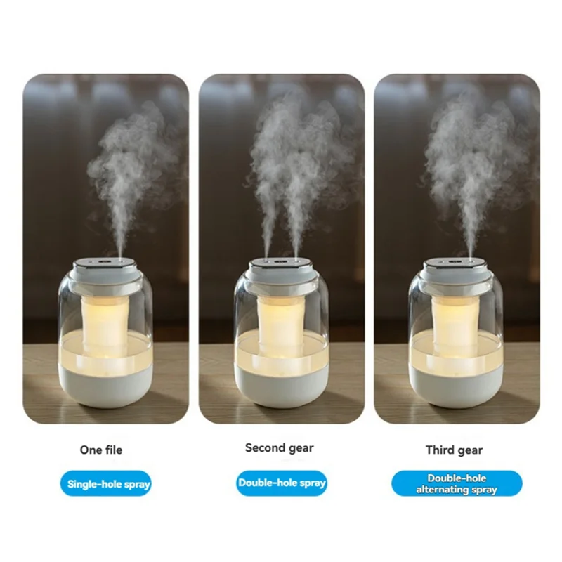 مرطب فوهة مزدوجة A66Z سعة 2 لتر مع عرض الرطوبة قابل للتعديل 3 سرعات للمنزل وغرفة النوم والمكتب